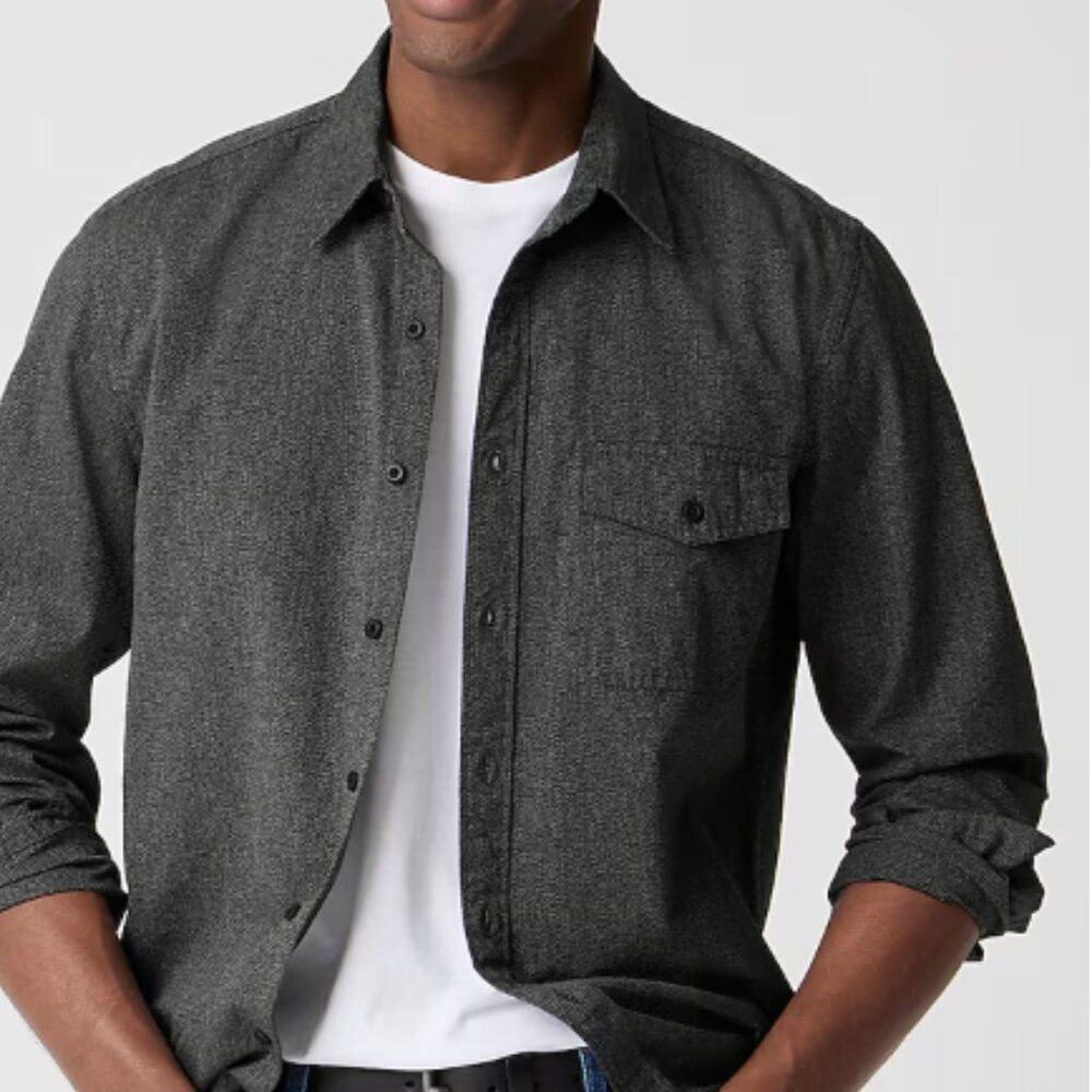 J Crew Men's Jaspé Shirt Button Front Classic Black 100% Cotton NEW